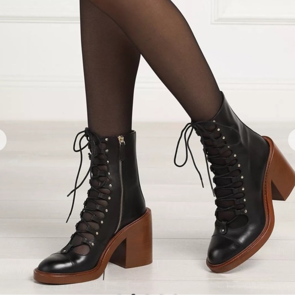 Chloe Shoes - CHLOE LACE-UP MAY LEATHER BOOTIES 8/8.5